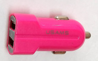 Зарядно за кола и камион 12-24V USAMS  DUAL USB цикламено
